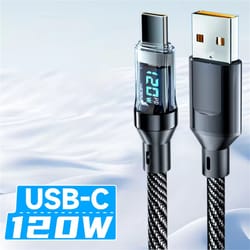 usb c & usb a fast charging cable with led power display