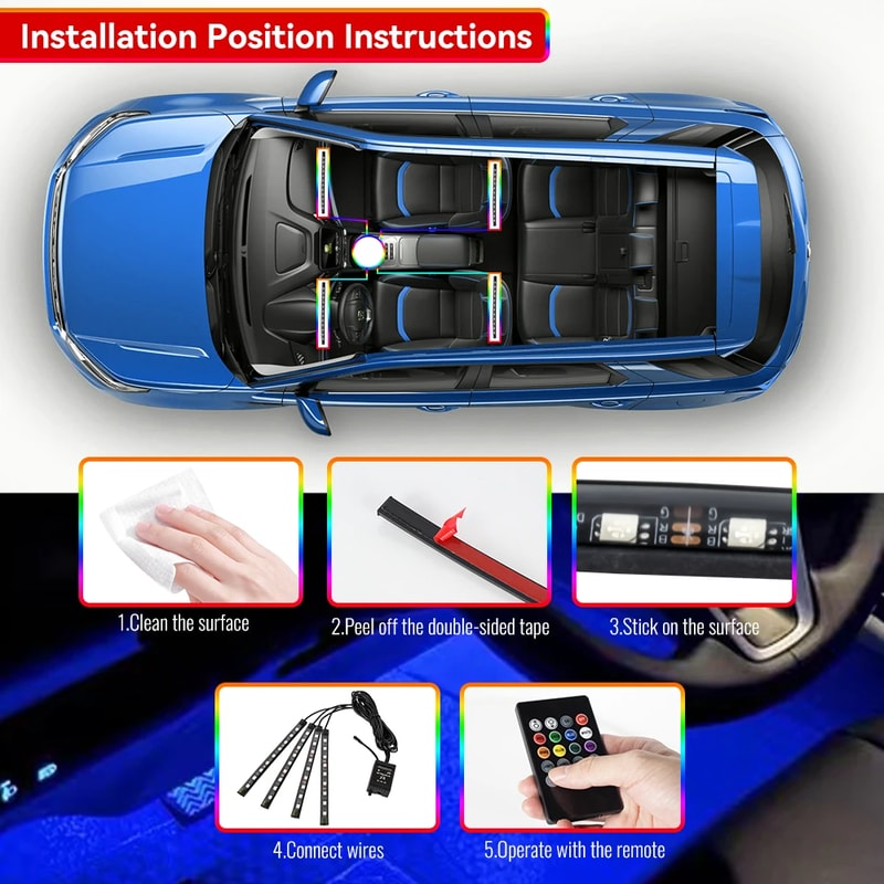 Wireless RGB LED Car Interior Ambient Foot Light With Music App Control 1