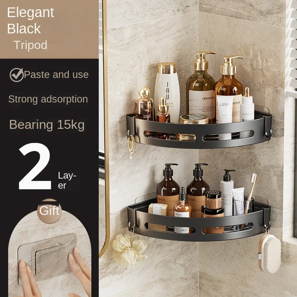 Strong Adhesive No Drill Shower Shelf Waterproof Bathroom Organizer For Shampoo And Towels 5