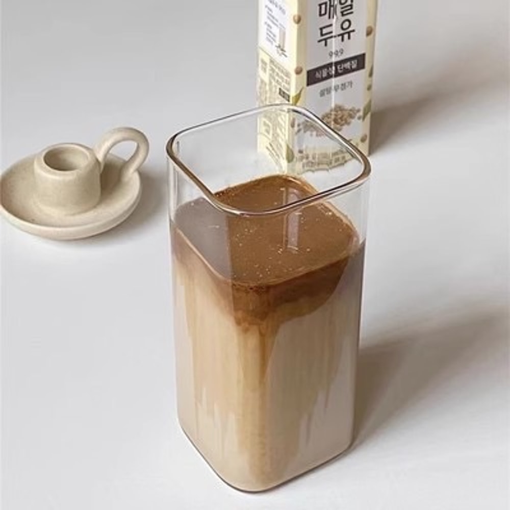 Square Heat Resistant Glass Coffee Cup With Lid And Straw For Milk Tea Juice 5