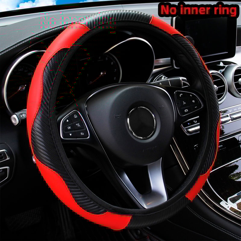 Carbon Fiber Leather Steering Wheel Cover Durable Automotive Upgrade For Wheels 15