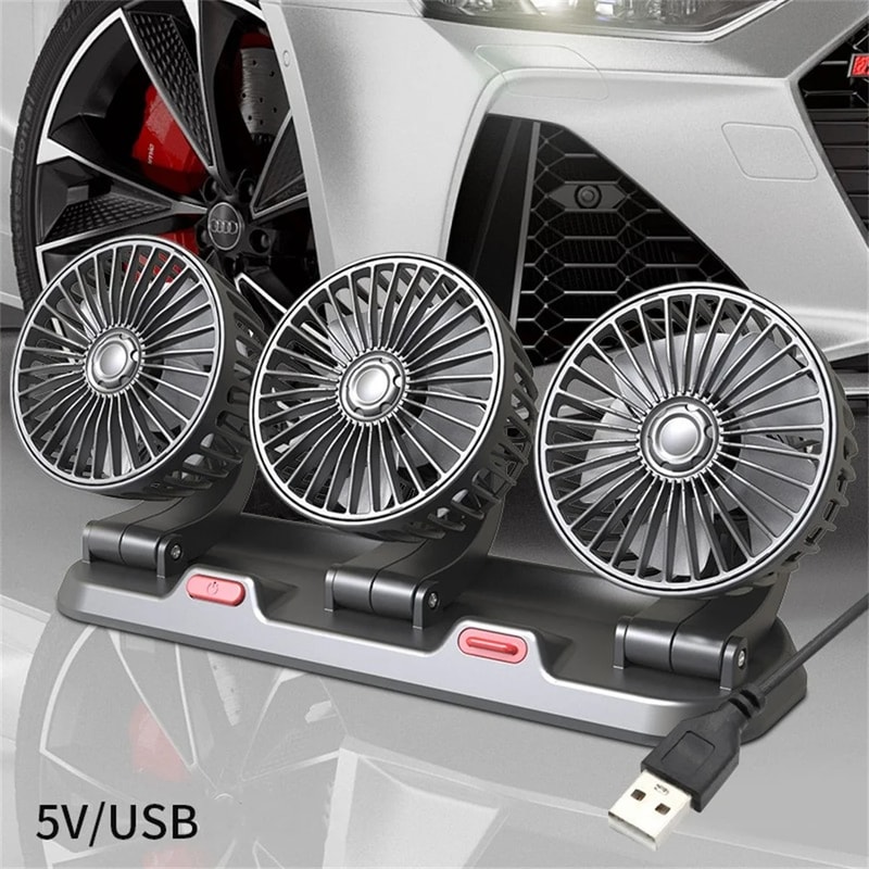 Adjustable Dual Head Car Fan USB Cigarette Lighter Powered Speed Auto Cooling Fan For Cars Home O 0