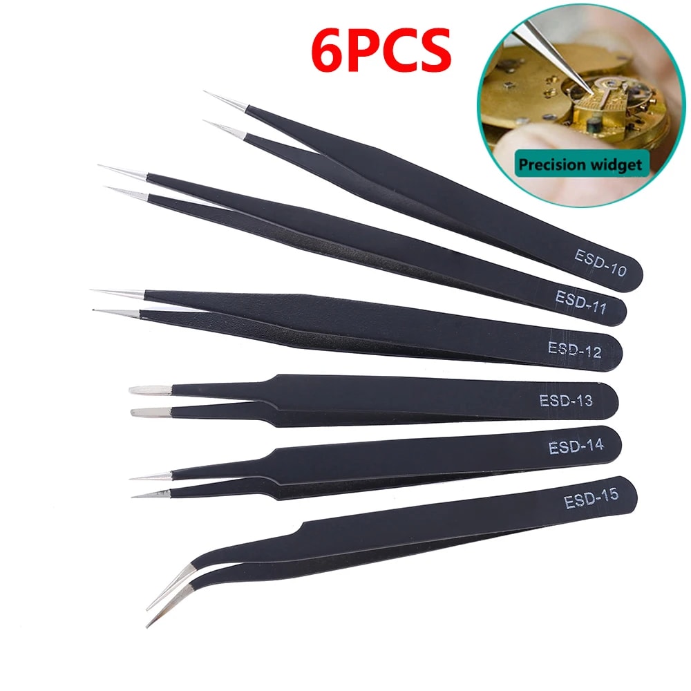 Anti Static ESD Precision Tweezers Set Curved Straight Tweezers For Industrial Repair Tools 3