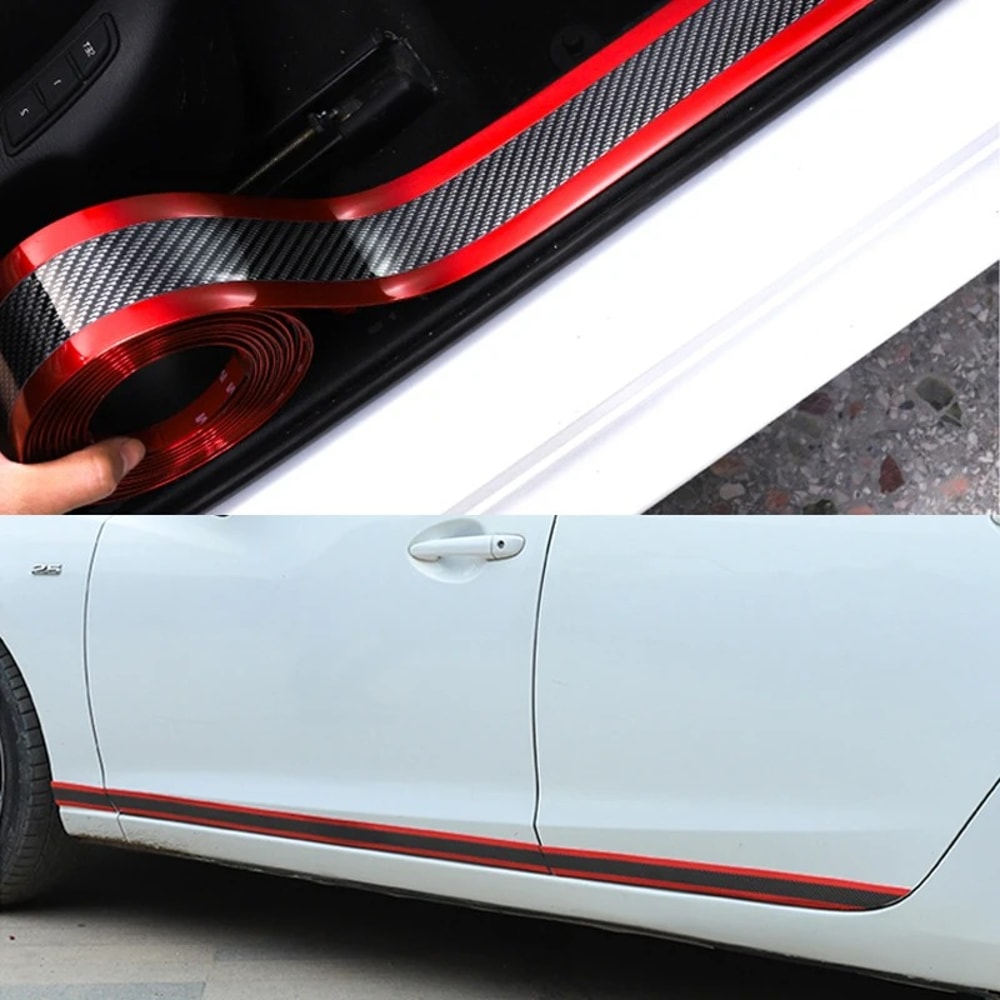 Car Threshold Protector Strip Anti Scratch Rubber Bumper Sticker With Carbon Fiber Texture 3