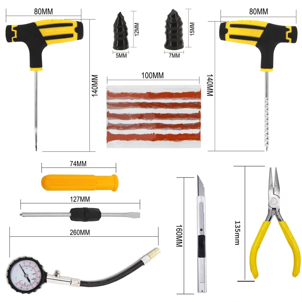 Car Tire Repair Kit Emergency Tire Puncture Plug Tools Complete Kit With Glue Repair Strips And Acc 2