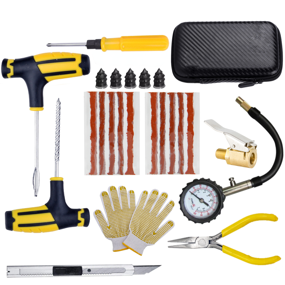 Car Tire Repair Kit Emergency Tire Puncture Plug Tools Complete Kit With Glue Repair Strips And Acc 6
