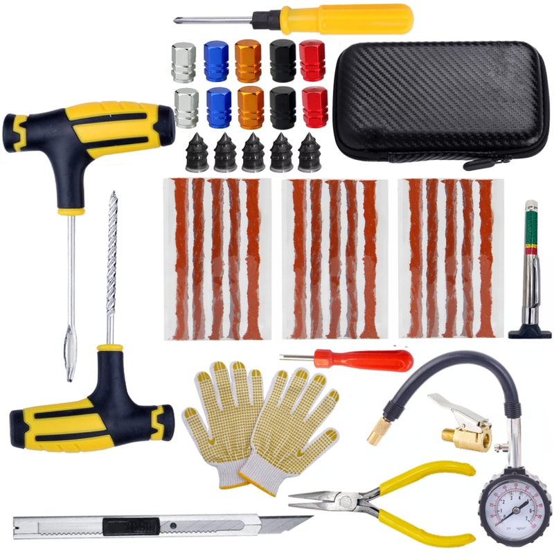 Car Tire Repair Kit Emergency Tire Puncture Plug Tools Complete Kit With Glue Repair Strips And Acc 4