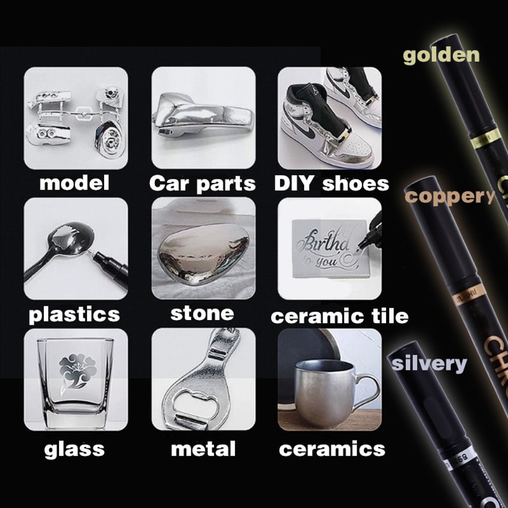 DIY Reflective Paint Pens For Mirror Art Chrome Gold Silver Copper Signature Markers For Car Craftw 2