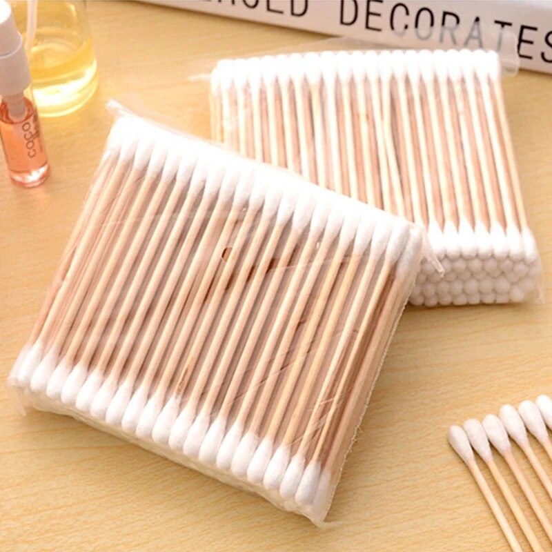 Natural Double Head Wood Cotton Swabs For Gentle Personal Care And Makeup Precision 0