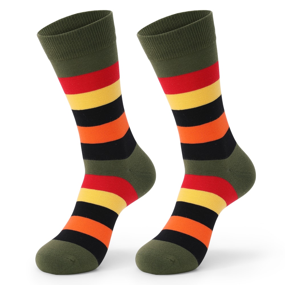 Mens Fun Dress Socks Colorful Striped Combed Cotton Novelty Socks For Cool Breathable Casual Wear 2