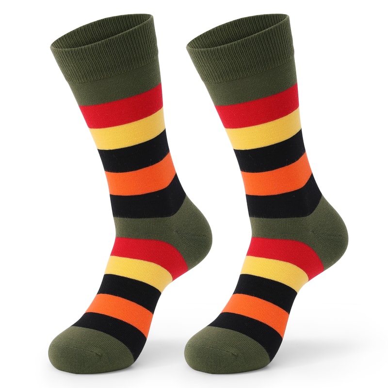 Mens Fun Dress Socks Colorful Striped Combed Cotton Novelty Socks For Cool Breathable Casual Wear 2