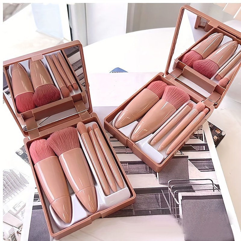 Portable Makeup Brush Set With Mirror Foldable Travel Kit Compact Convenient Mini Makeup Brush Set 4
