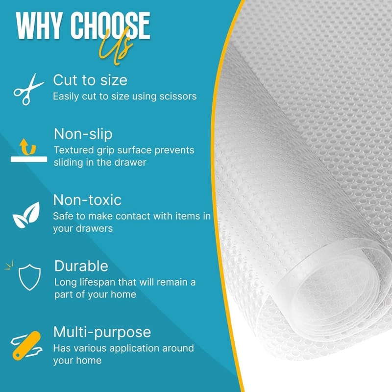 Premium Non Slip Kitchen Shelf Liner Waterproof Easy Clean Drawer Cabinet Liner For Cupboards 5