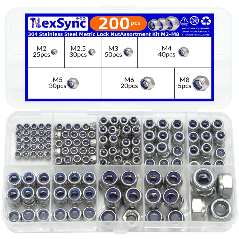 Hex Nylon Insert Self Lock Nut Assortment Kit Stainless Steel Durable Locknut Set 1