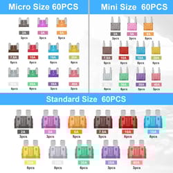 car fuse assorted kit mini, micro & standard fuses for automotive, rv, boat, and motorcycle use