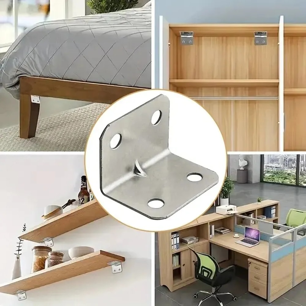 Heavy Duty Angle Iron Bracket Set For Furniture Cabinets Stainless Steel Fixed Connectors 2