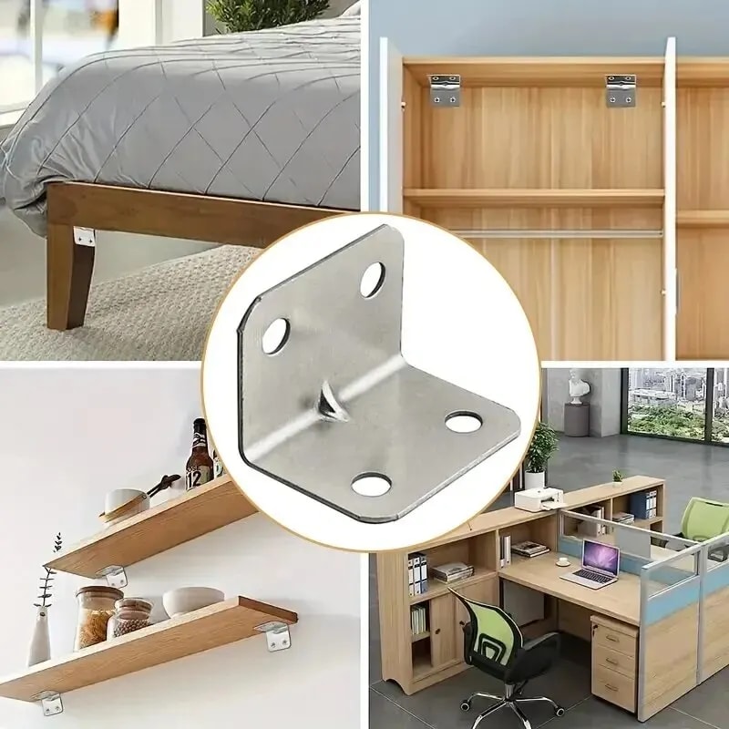 Heavy Duty Angle Iron Bracket Set For Furniture Cabinets Stainless Steel Fixed Connectors 2