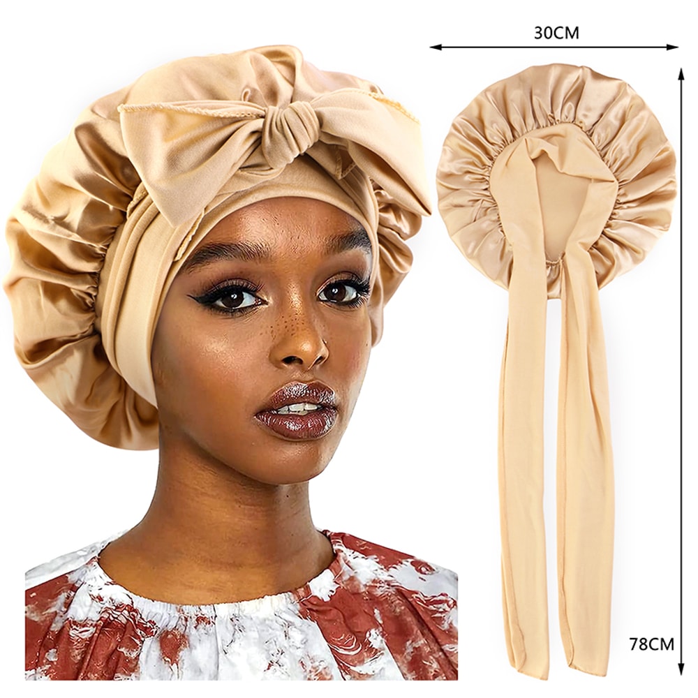 New Satin Sleeping Cap For Women Stretchy Silk Nightcap For Hair Care Shower 11