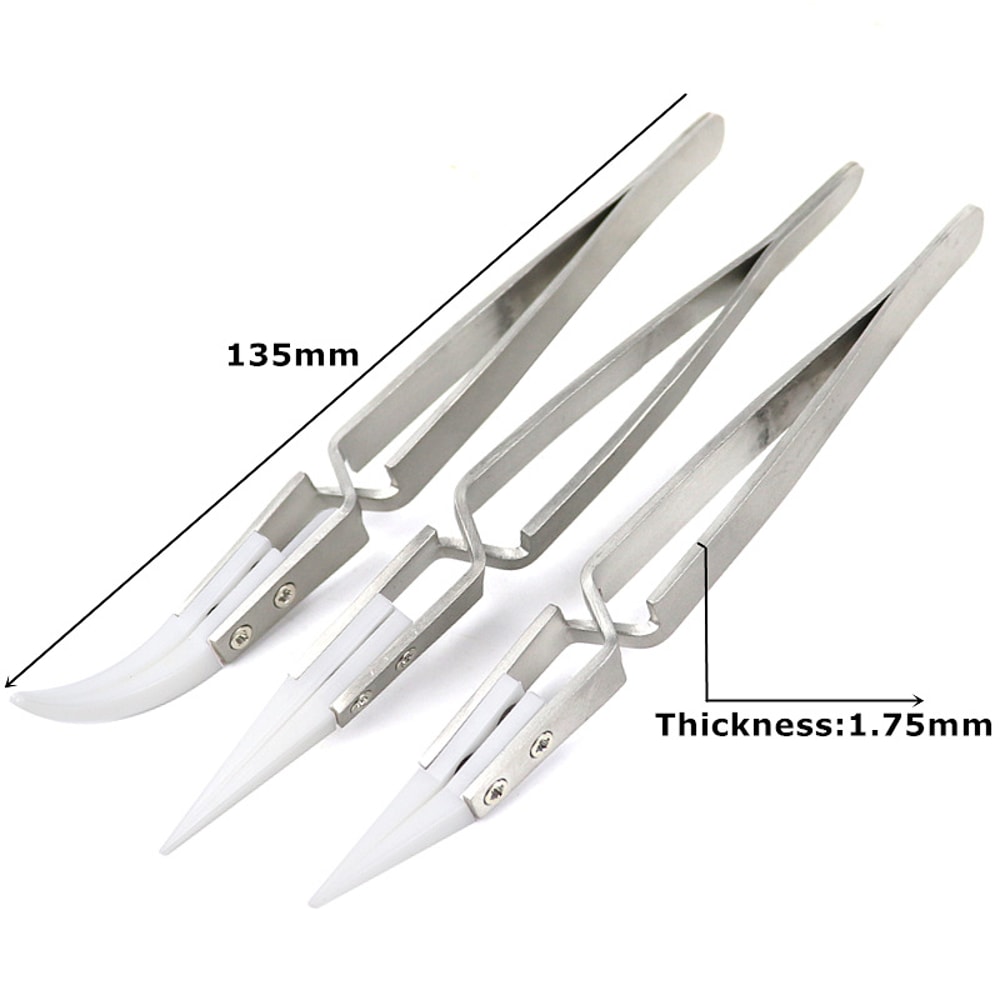 Precision Ceramic Tweezers For Soldering Anti Static Acid Resistant Durable Straight Tip Elbow Ti 2