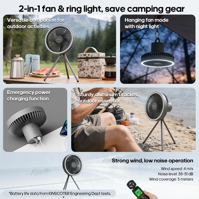 Portable Camping Fan With LED Lighting Power Bank Rechargeable Wireless Circulator For Outdoor In 2
