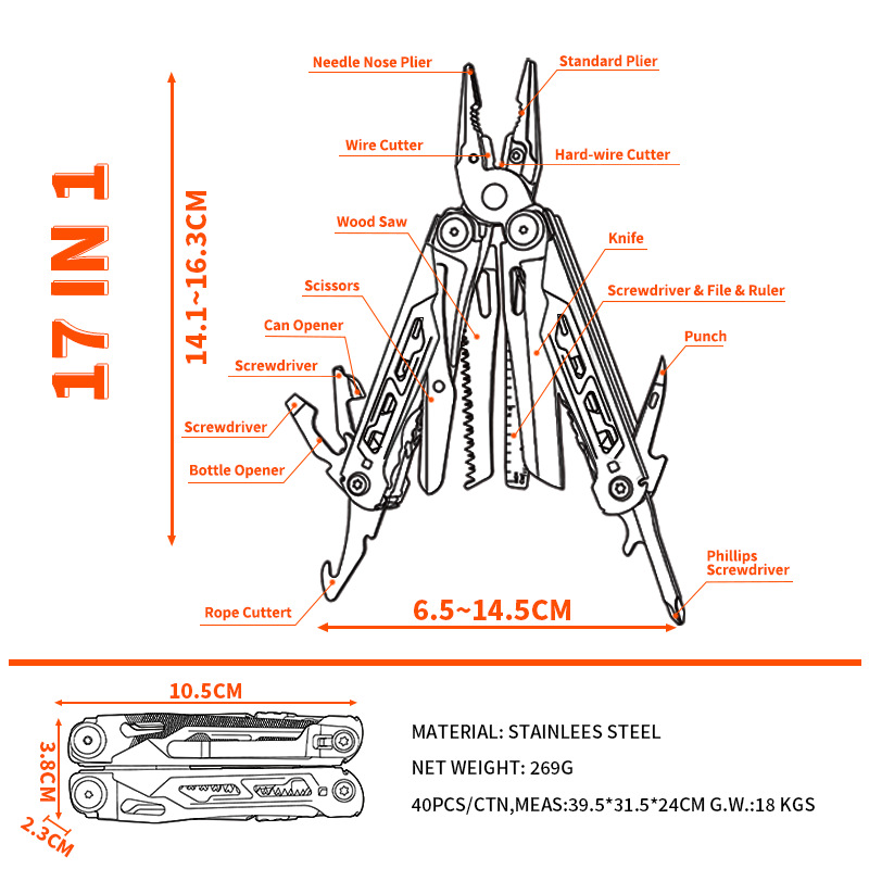 Emergency Multitool Pliers With Folding Knife Tactical Survival Gear Multi Tool Clip 1