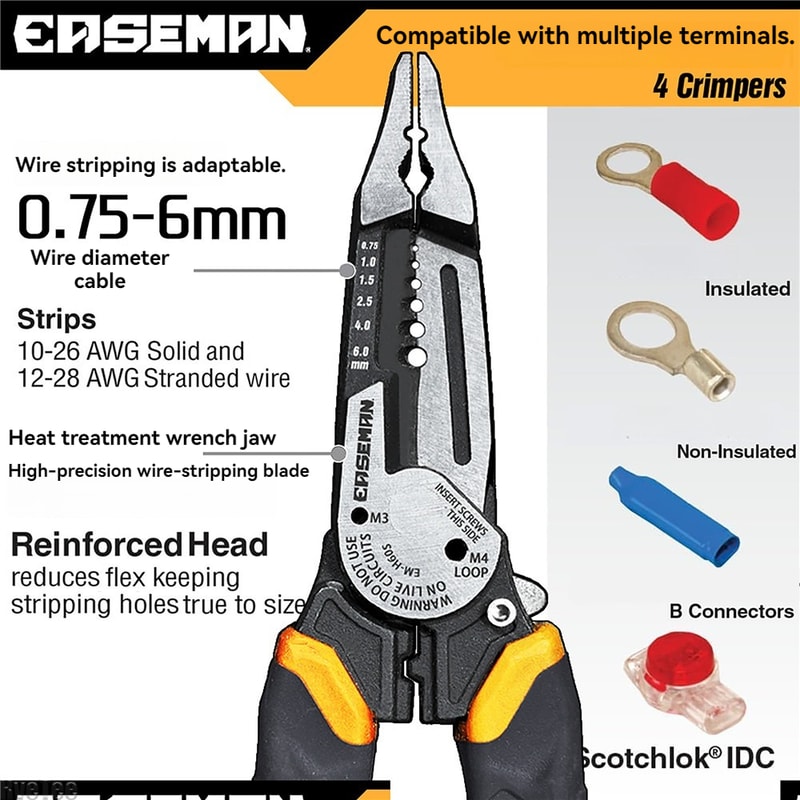 EASEMAN High Quality Bent Handle Electrical Wire Stripper Plier for Wire Cutter Hand Tools Multitool