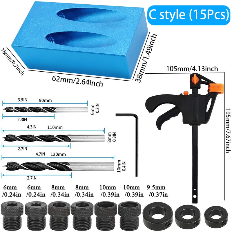 Pocket Hole Jig Kit For Woodworking Hole Drilling Guide Locator With Drill Bit Set 4