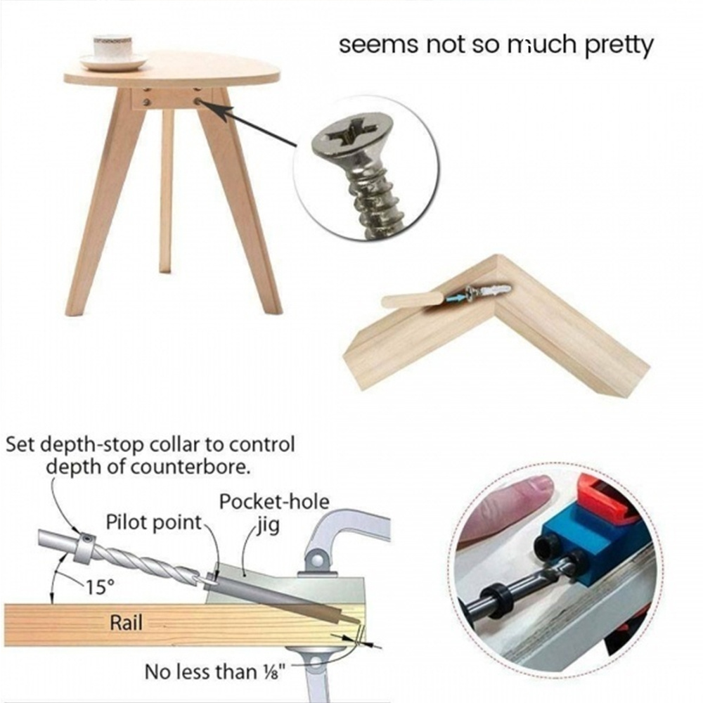 Pocket Hole Jig Kit For Woodworking Hole Drilling Guide Locator With Drill Bit Set 5