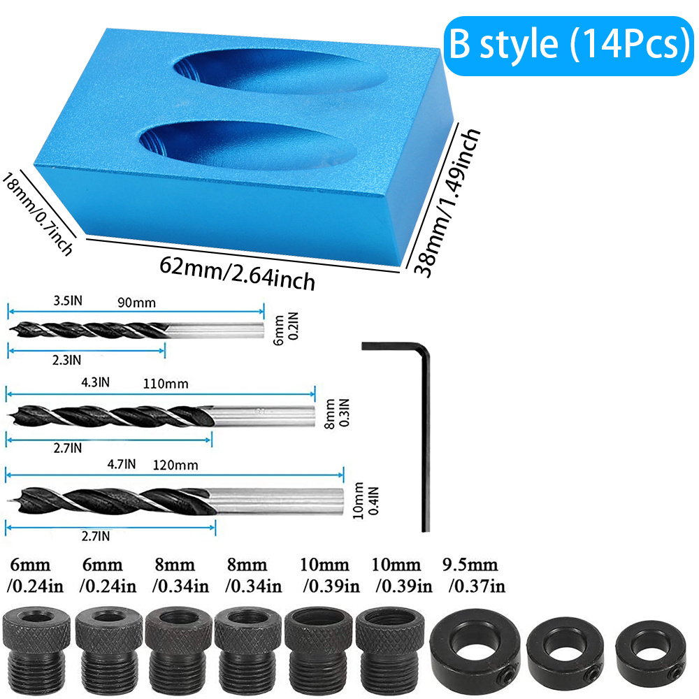 Pocket Hole Jig Kit For Woodworking Hole Drilling Guide Locator With Drill Bit Set 7
