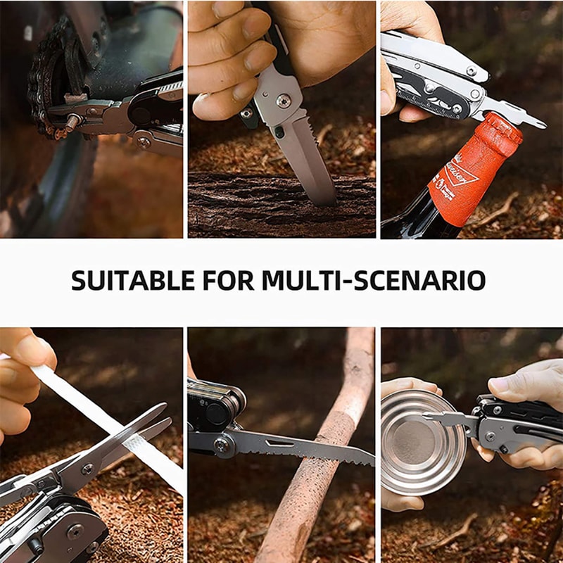 Multifunctional Camping Multitool Folding Pliers, Knife, Scissors, and Saw for Outdoor Adventures