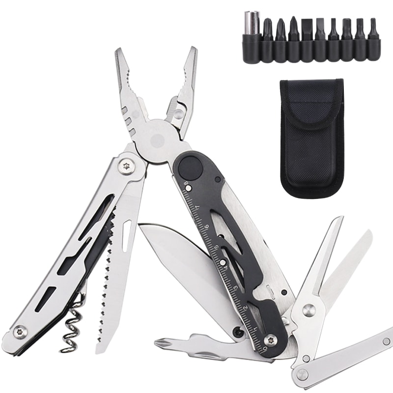 Multifunctional Camping Multitool Folding Pliers, Knife, Scissors, and Saw for Outdoor Adventures