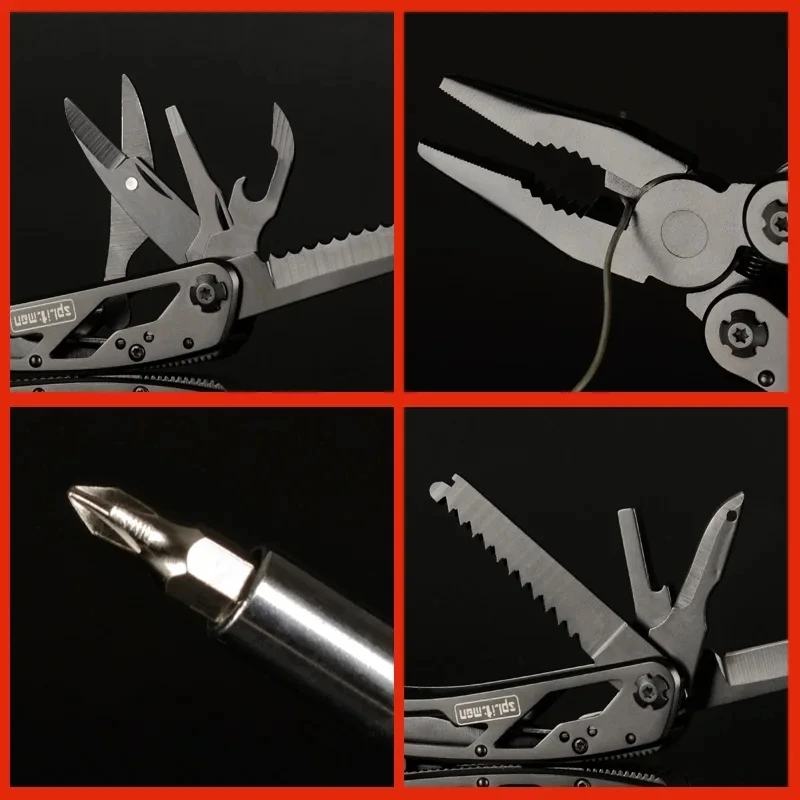 Folding Knife Plier Multitools EDC Camping Multifunctional Screwdriver Bits Mini Scissors Stainless 4
