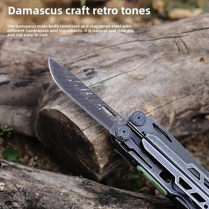 Multi Functional EDC Pliers With Damascus Knife Outdoor Camping Tool 5
