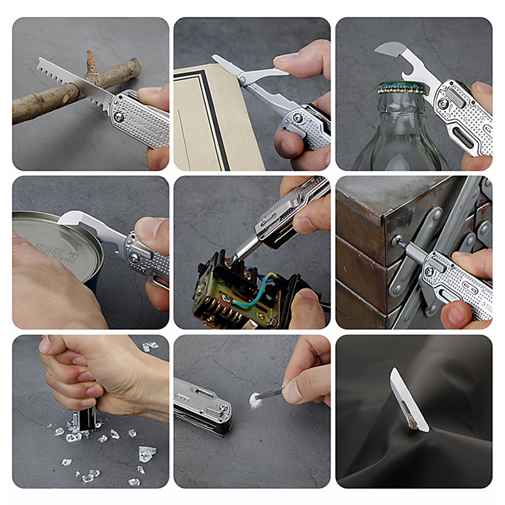 Multi Tool Folding Knife With Damascus Blade Scissors Portable Outdoor Emergency Tool 4