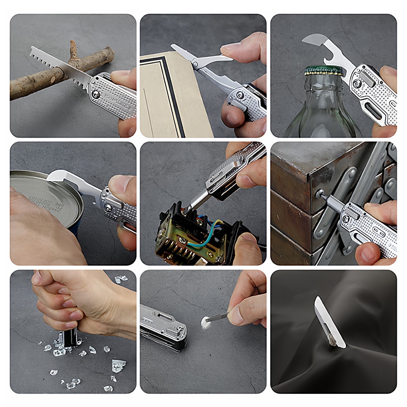 Multi Tool Folding Knife With Damascus Blade Scissors Portable Outdoor Emergency Tool 4
