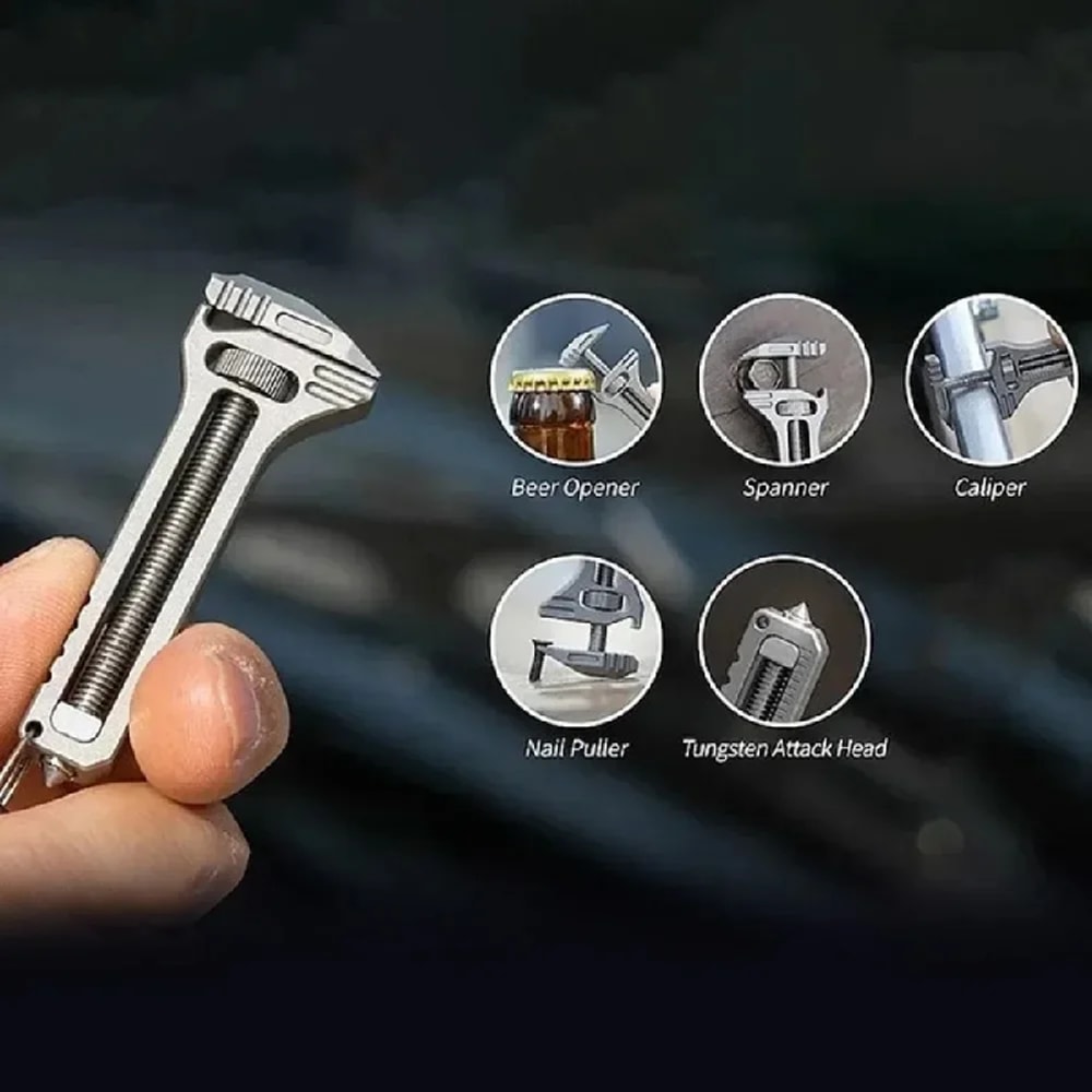 Compact Titanium Alloy Mini Wrench Multitool Portable Outdoor Tools With Bottle Opener Keychain At 4