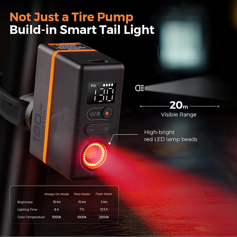 TINY BIKE PUMP ACS Mini Electric Bicycle Tire Pump With Pressure Gauge Taillight 5