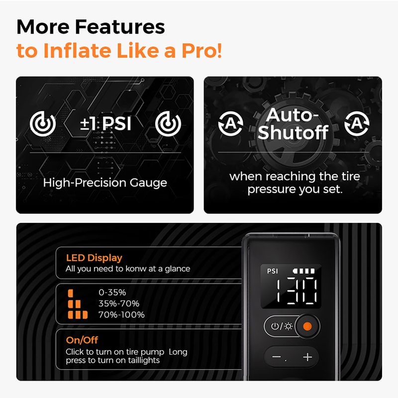 TINY BIKE PUMP ACS Mini Electric Bicycle Tire Pump With Pressure Gauge Taillight 2