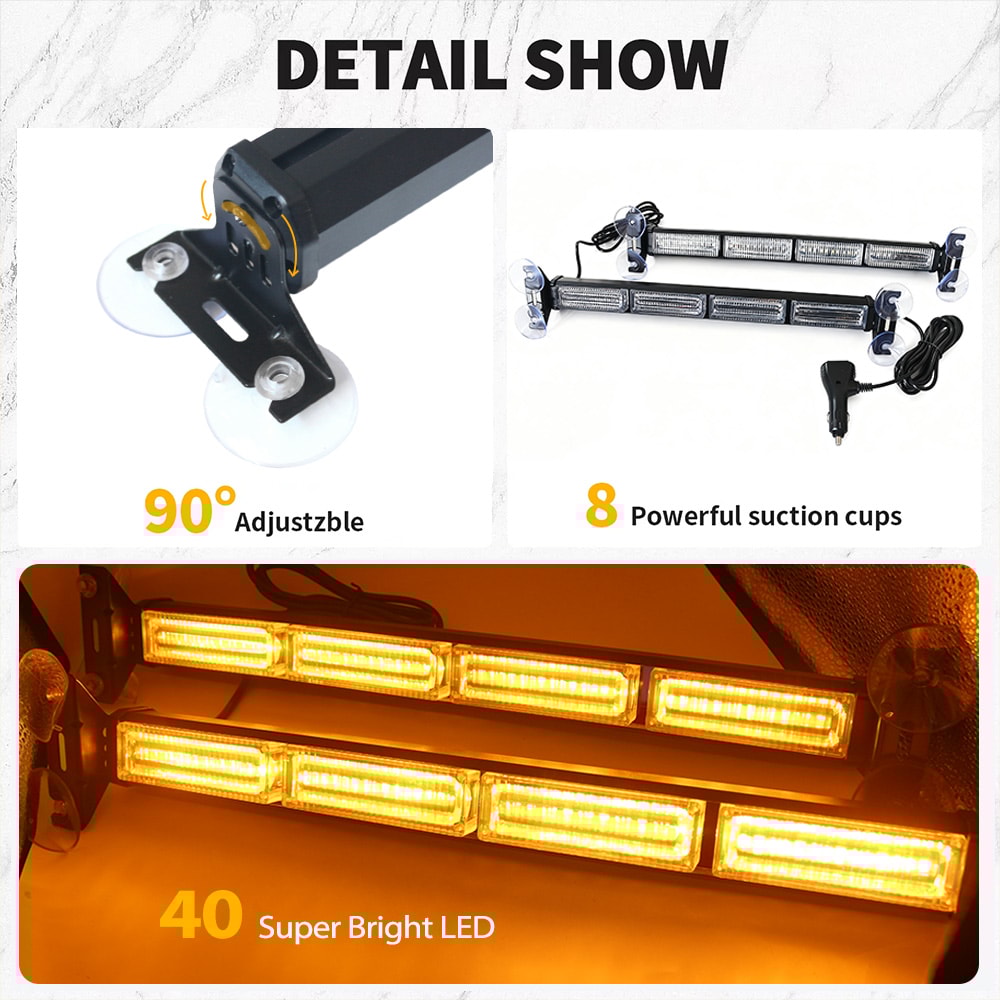 Emergency Strobe Traffic Advisor Light Bar Amber White Warning Hazard Safety Dash Lights 3