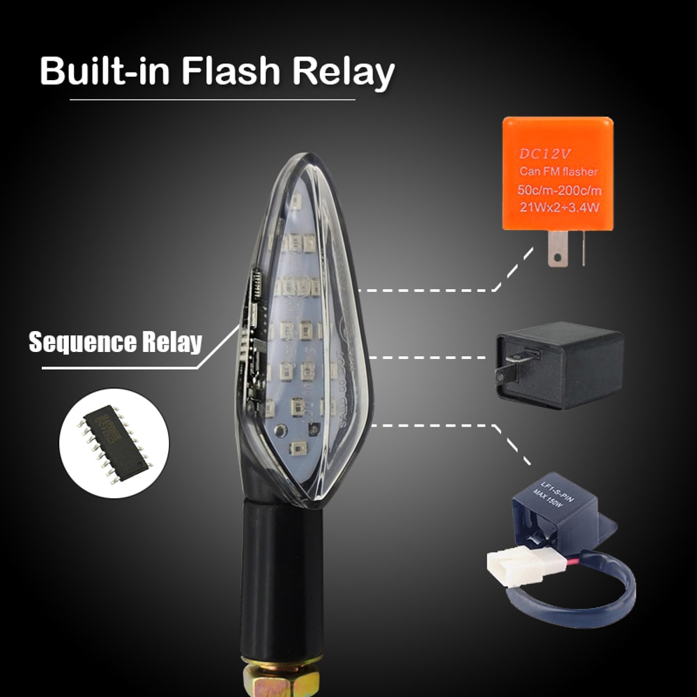 Flowing Water LED Motorcycle Turn Signal Lights With Built In Relay For Easy Installation 5