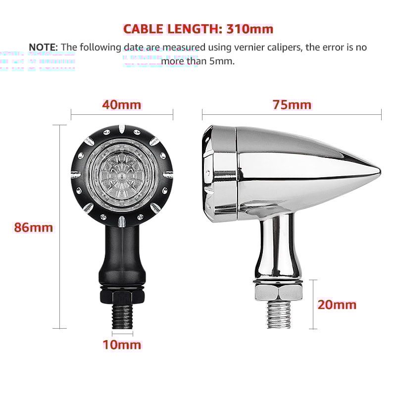 Compact 10mm Motorcycle LED Turn Signal Lights Black Chrome Bullet Indicator Lamps For Motorcycle 3