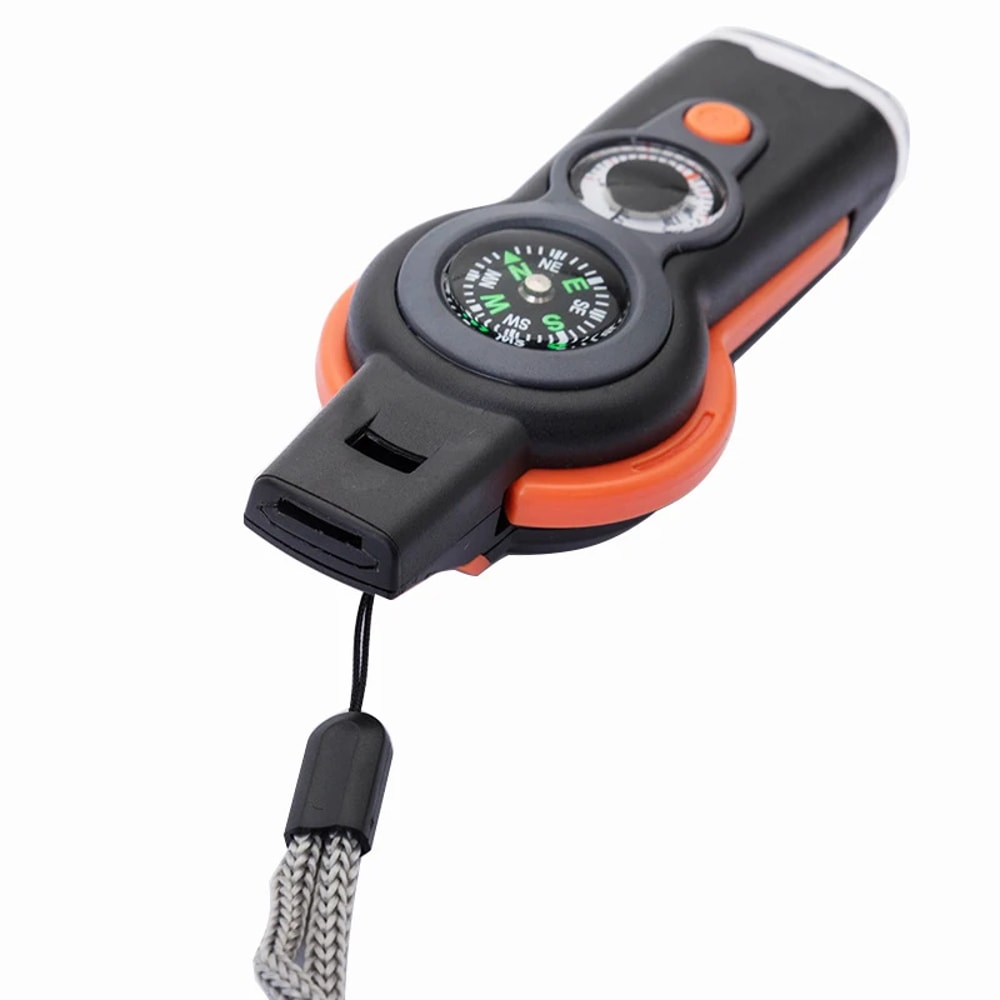 Multi Functional Survival Whistle With Compass Thermometer LED Light Magnifying Glass 5