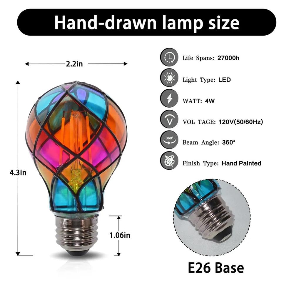 Hand Painted Stained Glass LED Light Bulb Romantic Mosaic Night Lamp For Home Decor 6