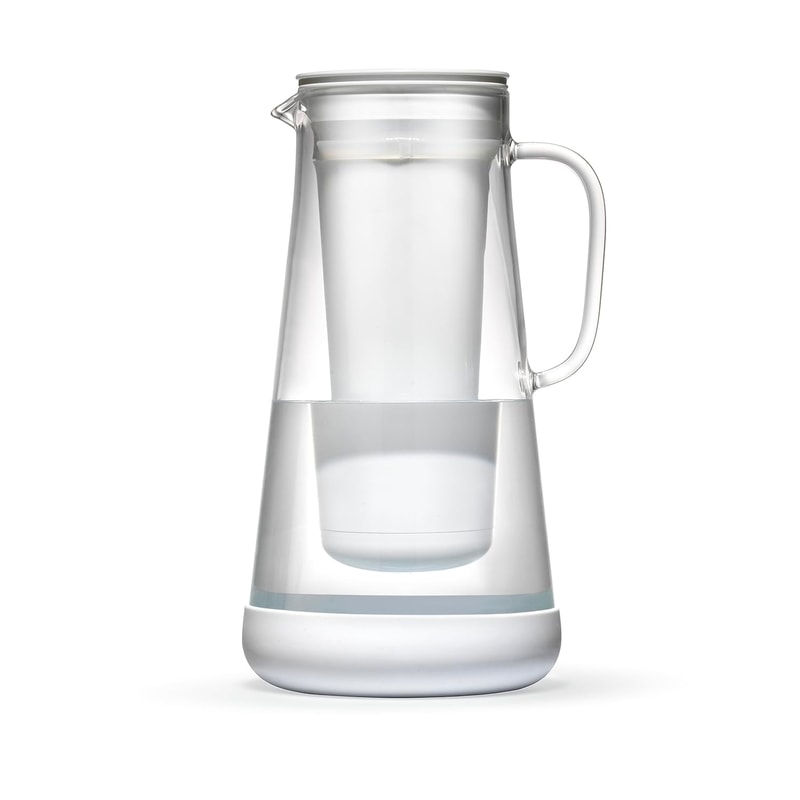 Home Water Filter Pitcher Glass with Silicone Base, White Safe Everyday Protection Against Bacteria