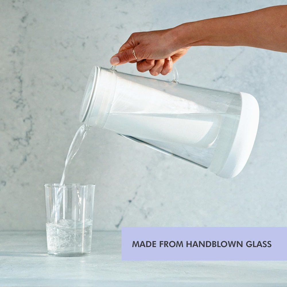 Home Water Filter Pitcher Glass with Silicone Base, White Safe Everyday Protection Against Bacteria