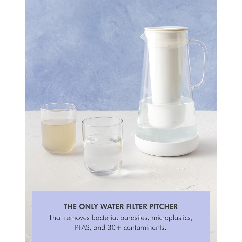 Home Water Filter Pitcher Glass with Silicone Base, White Safe Everyday Protection Against Bacteria