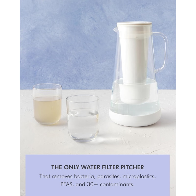Home Water Filter Pitcher Glass with Silicone Base, White Safe Everyday Protection Against Bacteria