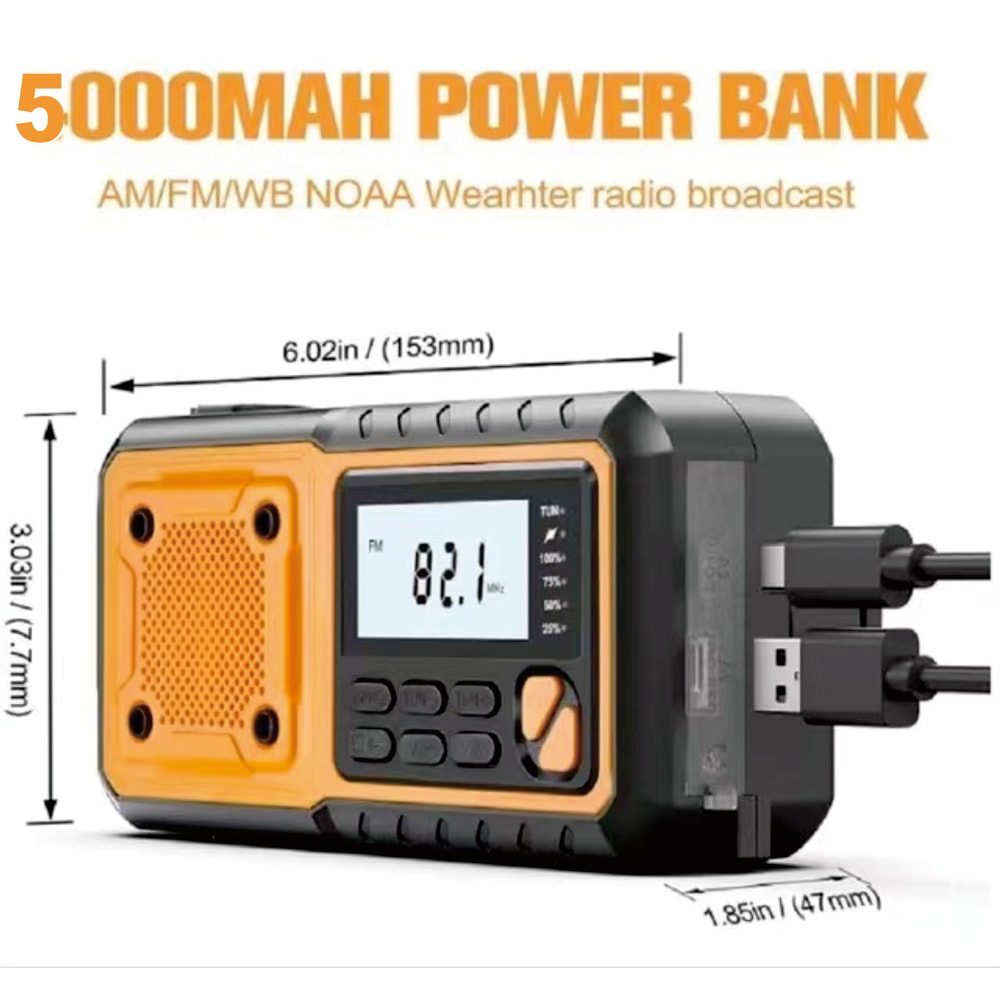 Emergency Hand Crank Radio With Solar Power Battery AM FM NOAA Weather Alert Radio With Digital Di 2