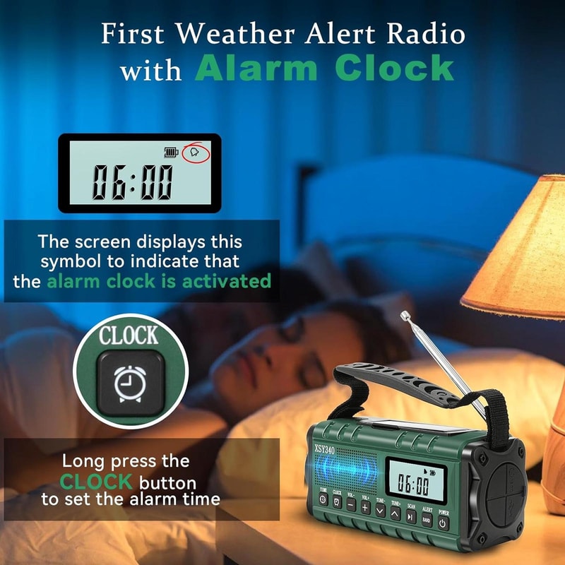 Hand Crank Solar Emergency Radio With NOAA Weather Alert AM FM LED Flashlight SOS Alarm Portable P 1