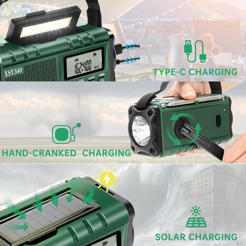 Hand Crank Solar Emergency Radio With NOAA Weather Alert AM FM LED Flashlight SOS Alarm Portable P 5